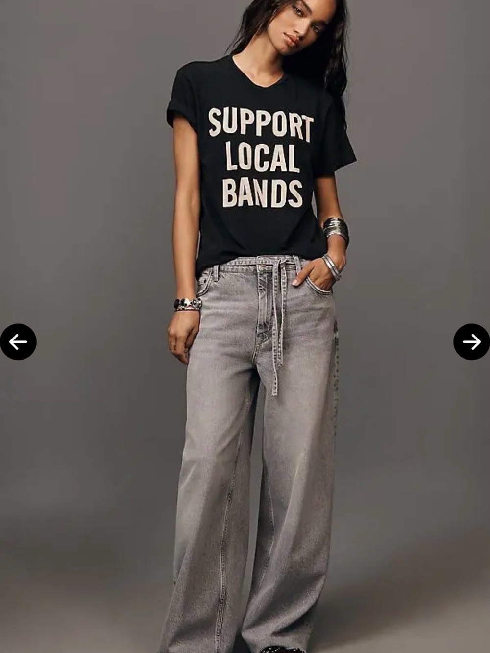 Pilcro mid-Rise Grey Wide-Leg baggy Tie-Waist Jeans
